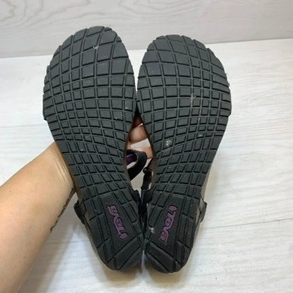 Teva Womens 11 Kayenta Wedge Sandals‎ Strappy Leather Black Purple 1002370